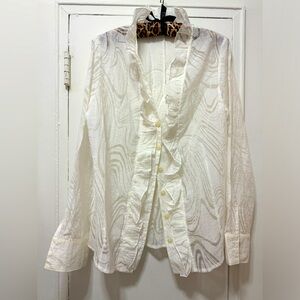 European vintage 90s ruffled white button down blouse size 10